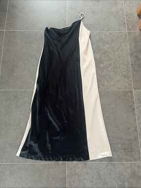 Banana Republic Asymmetric Black and White Satin Maxi Maxi Dress - NWT